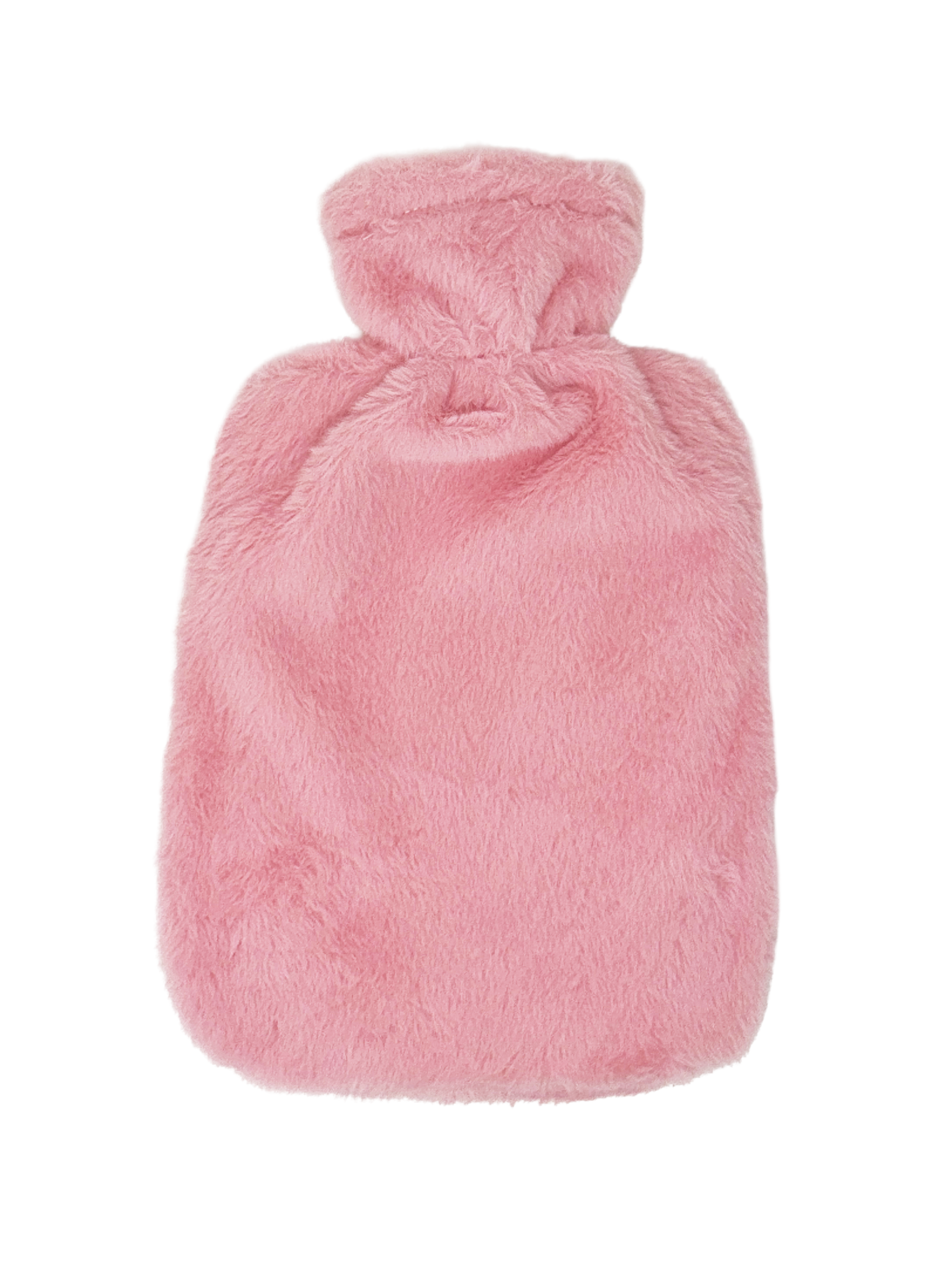 Ultra-soft furry hot water bag in pink designed for heating and soothing period cramps and tension.