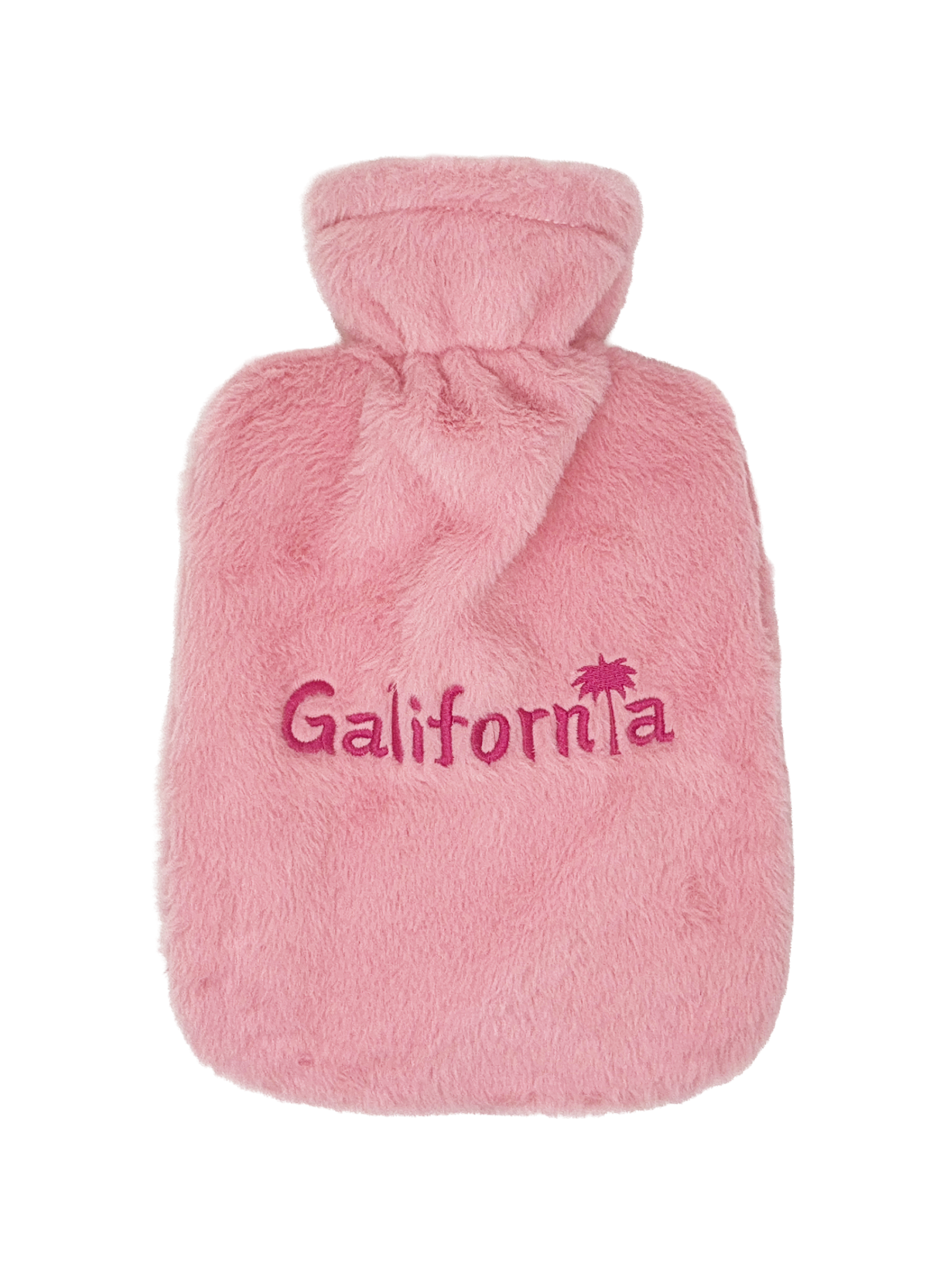 Ultra-soft furry hot water bag in pink designed for heating and soothing period cramps and tension.